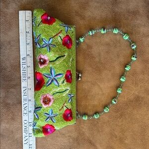 Vibrant Floral Green Clutch with Beaded Strap